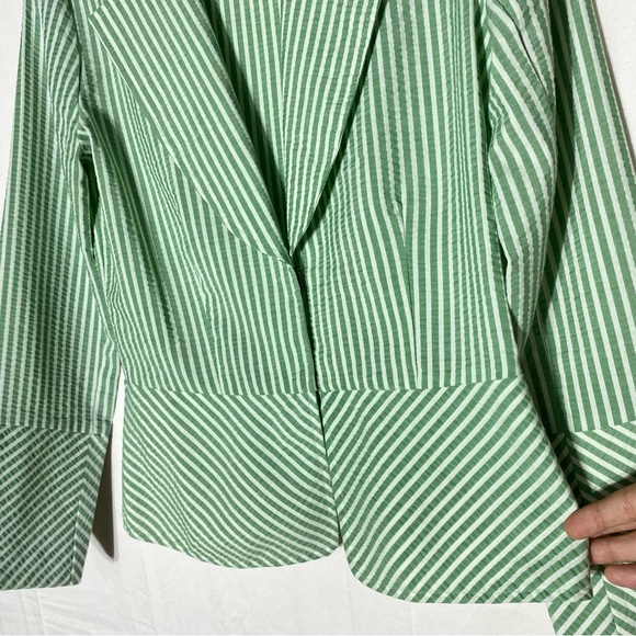Vintage Fidel Green Striped Seersucker Cotton Blazer Jacket 4 - Picture 9 of 16